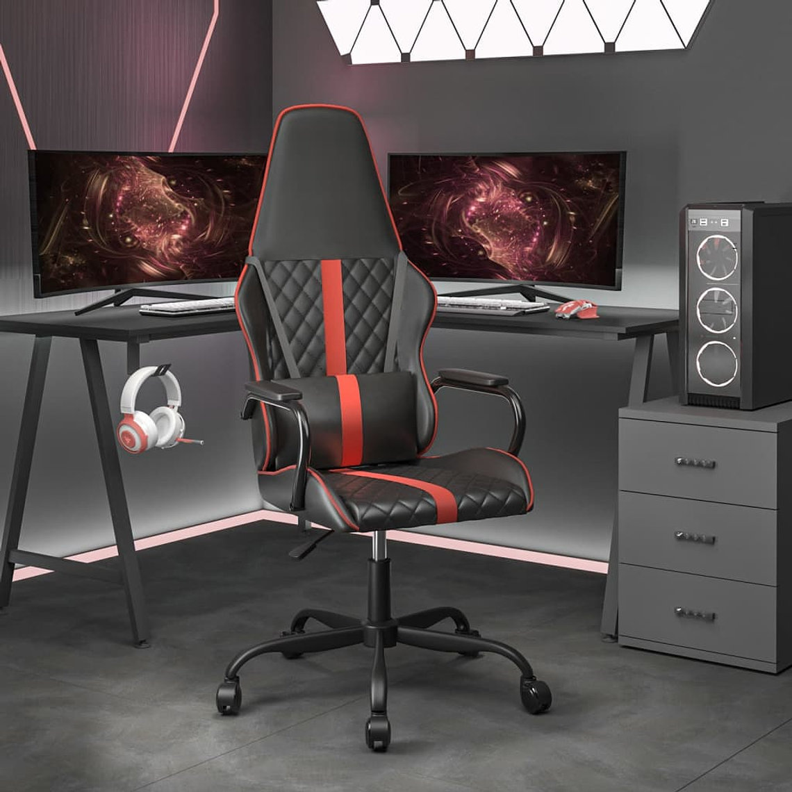 vidaXL Cadeira de gaming couro artificial preto e vermelho 1
