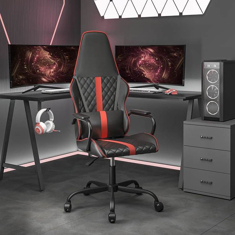 vidaXL Cadeira de gaming couro artificial preto e vermelho 1