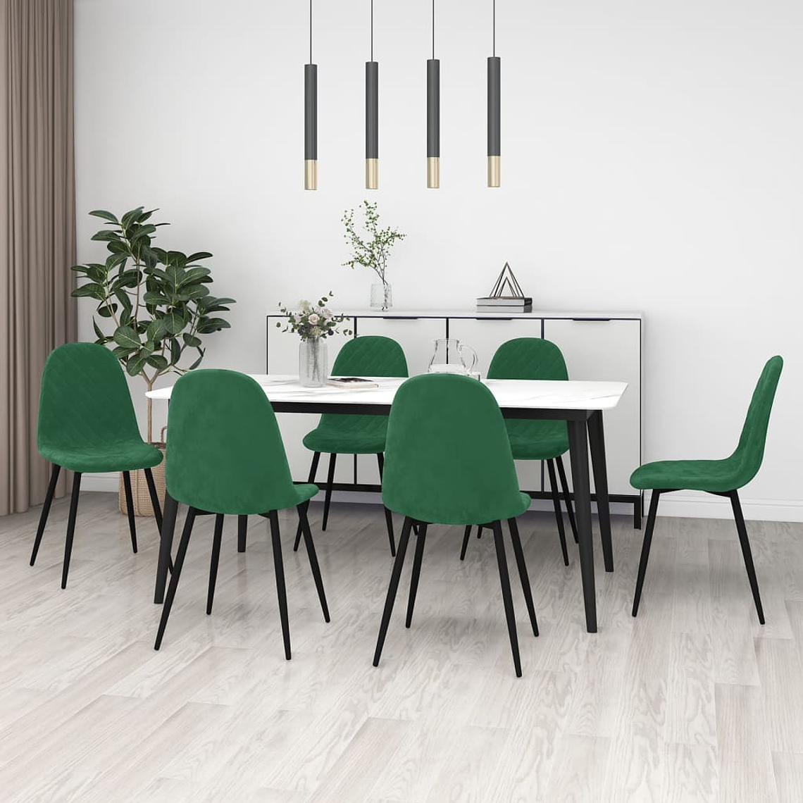 vidaXL Cadeiras de jantar 6 pcs veludo verde-escuro 1