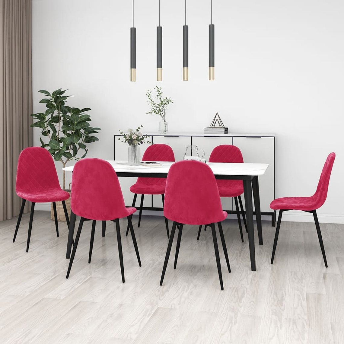 vidaXL Cadeiras de jantar 6 pcs veludo vermelho tinto 1