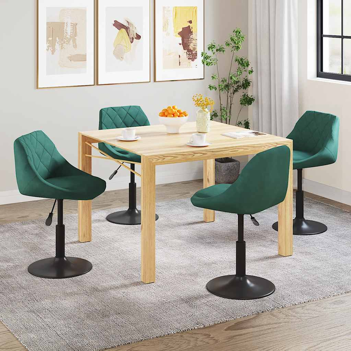 vidaXL Cadeiras de jantar giratórias 4 pcs veludo verde-escuro 1