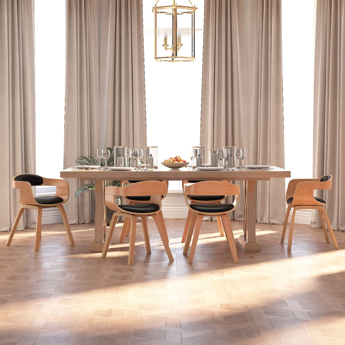 vidaXL Cadeira de jantar 6 pcs madeira curvada/couro artificial preto 1