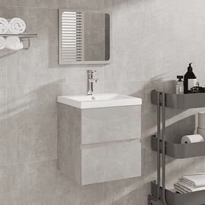 vidaXL Armário de casa de banho com lavatório e espelho cinza cimento