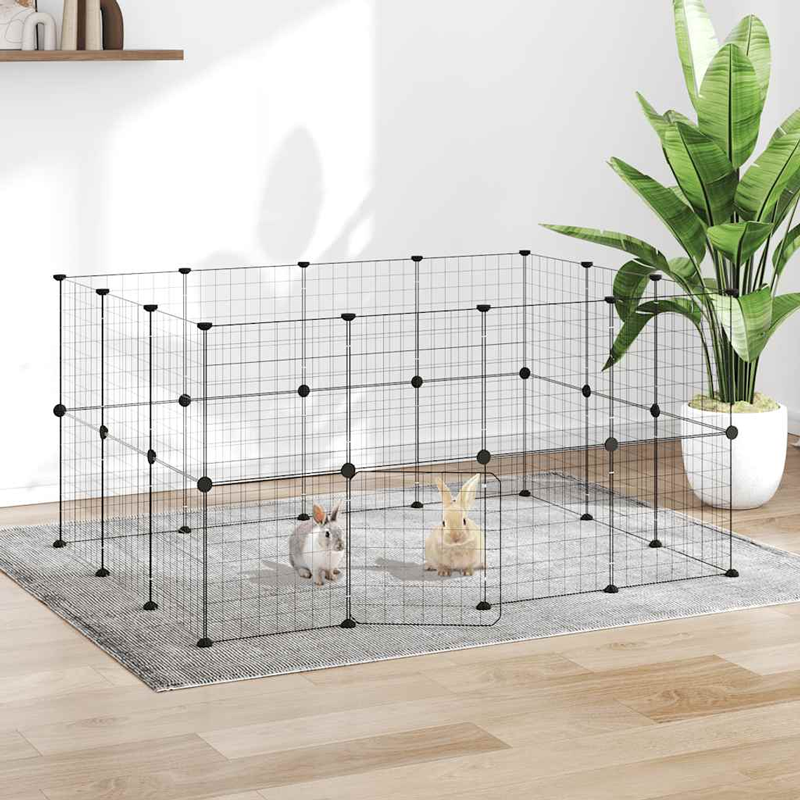 vidaXL Gaiola p/ animais de 28 painéis c/ porta 35x35 cm aço preto 1