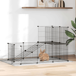 vidaXL Gaiola p/ animais de 20 painéis c/ porta 35x35 cm aço preto