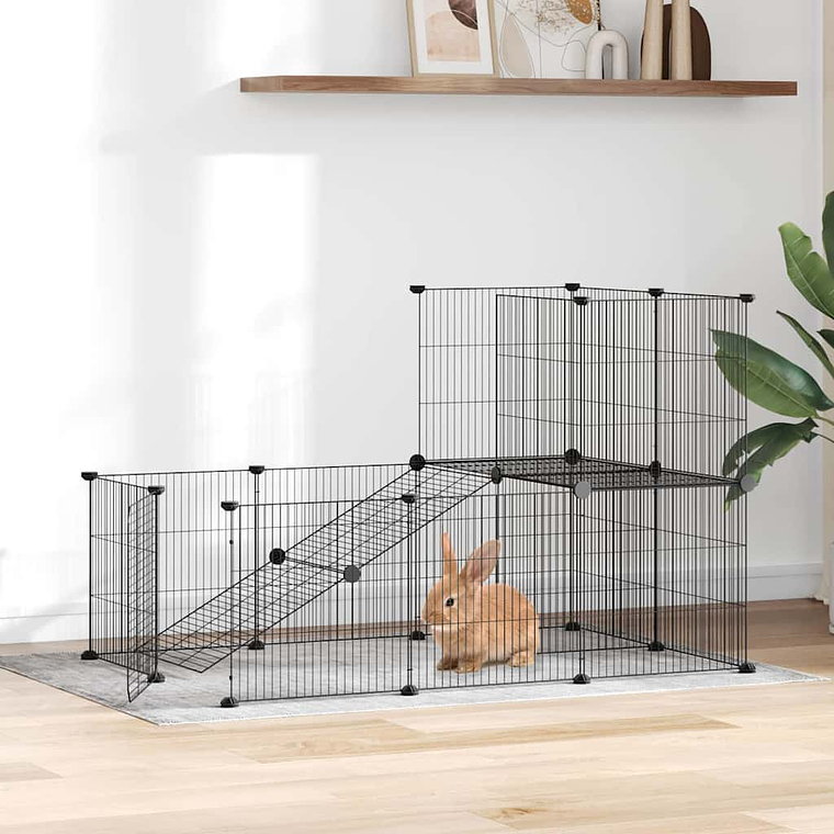 vidaXL Gaiola p/ animais de 20 painéis c/ porta 35x35 cm aço preto 1