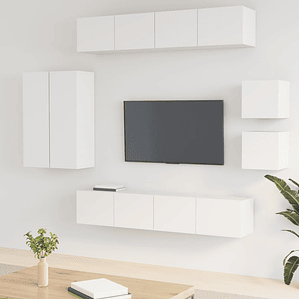 vidaXL Conjunto móveis de TV 8 pcs madeira processada branco