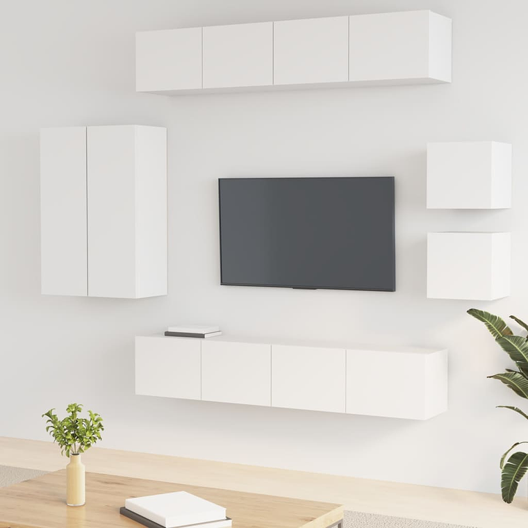 vidaXL Conjunto móveis de TV 8 pcs madeira processada branco 1