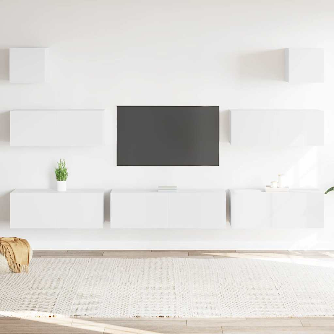 vidaXL 7 pcs conjunto de móveis de TV derivados de madeira branco 1