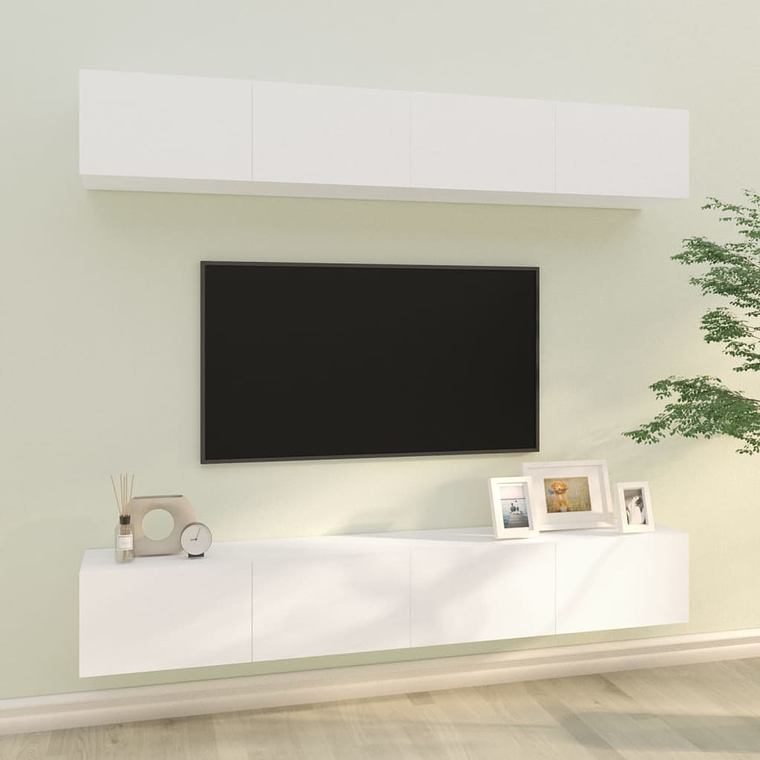 vidaXL Armários de parede p/ TV 4 pcs 100x30x30 cm branco 1