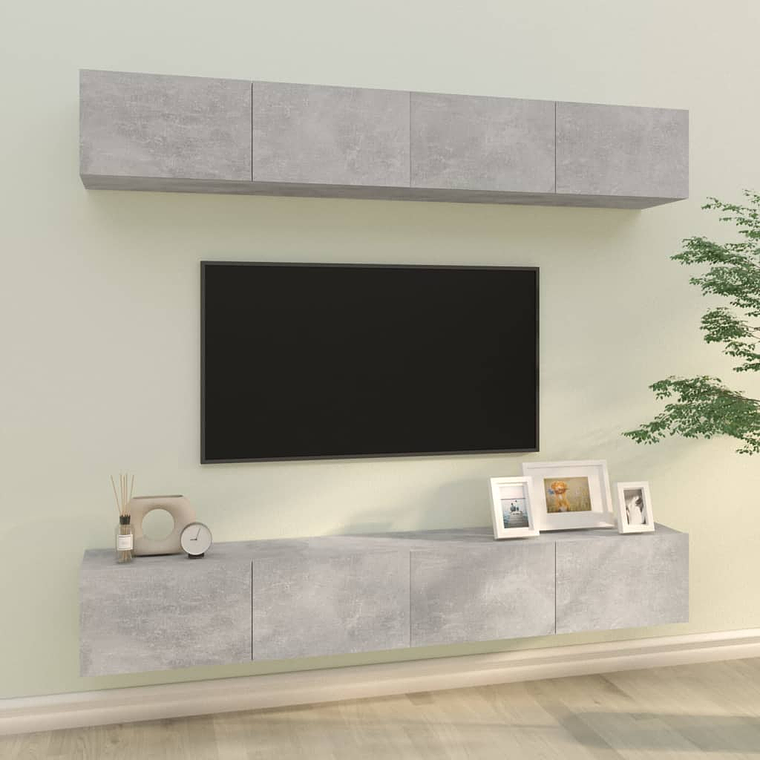 vidaXL Móveis de TV para parede 4 pcs 100x30x30 cm cinza cimento 1