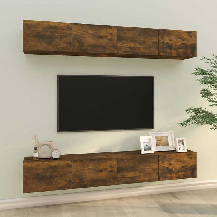 vidaXL Armários de parede p/ TV 4 pcs 100x30x30 cm carvalho fumado 1