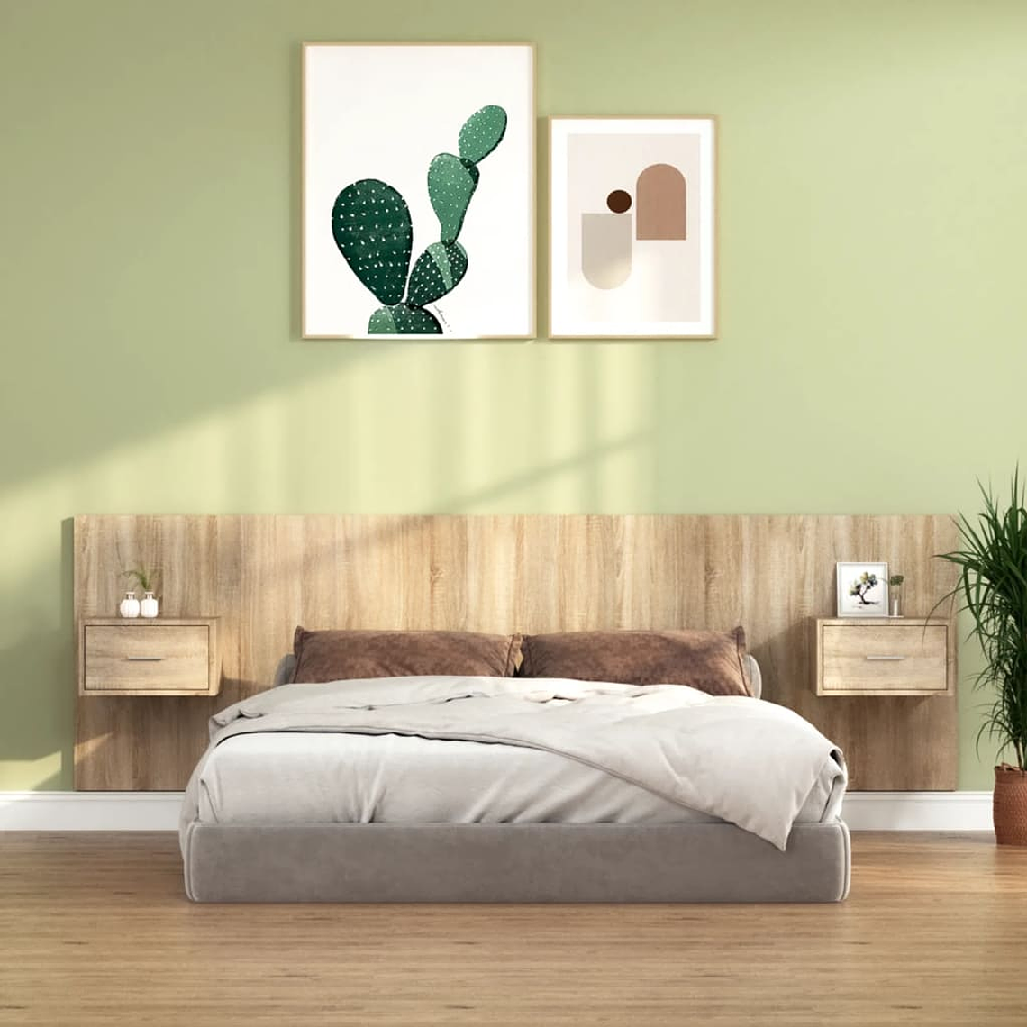 vidaXL Cabeceira cama + armários madeira processada carvalho sonoma 1