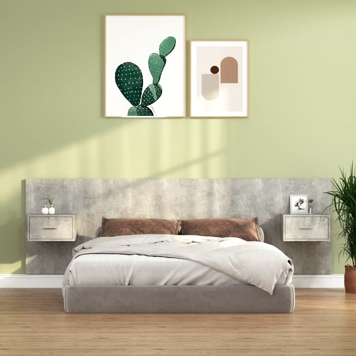 vidaXL Cabeceira de cama com armários madeira processada cinza cimento 1