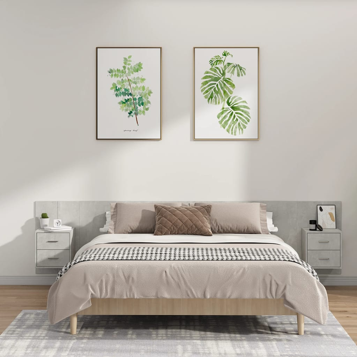 vidaXL Cabeceira de cama com armários madeira processada cinza cimento 1