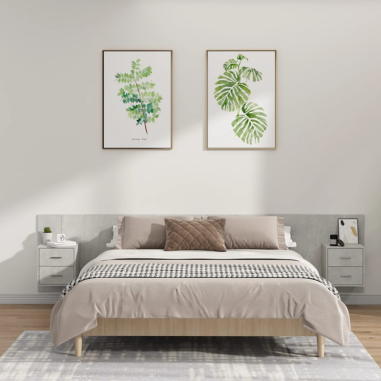 vidaXL Cabeceira de cama com armários madeira processada cinza cimento 1