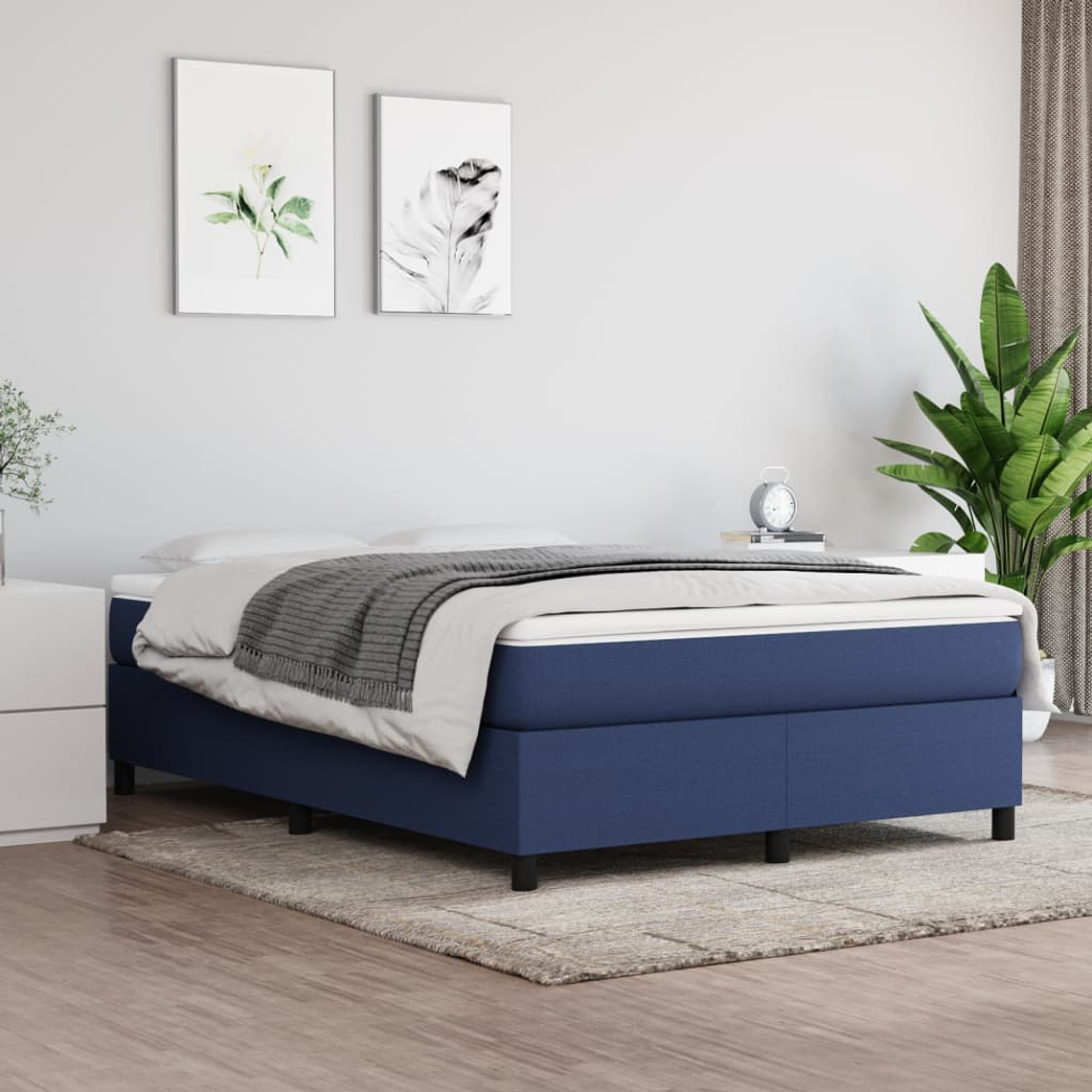 vidaXL Cama com molas/colchão 140x190 cm tecido azul 1