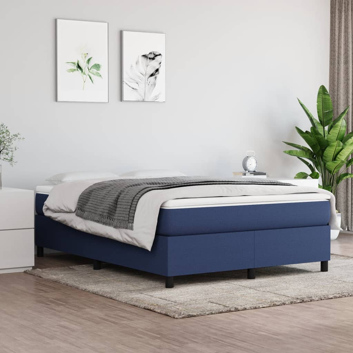 vidaXL Cama com molas/colchão 140x200 cm tecido azul 1