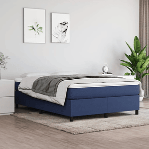 vidaXL Cama com molas/colchão 140x200 cm tecido azul