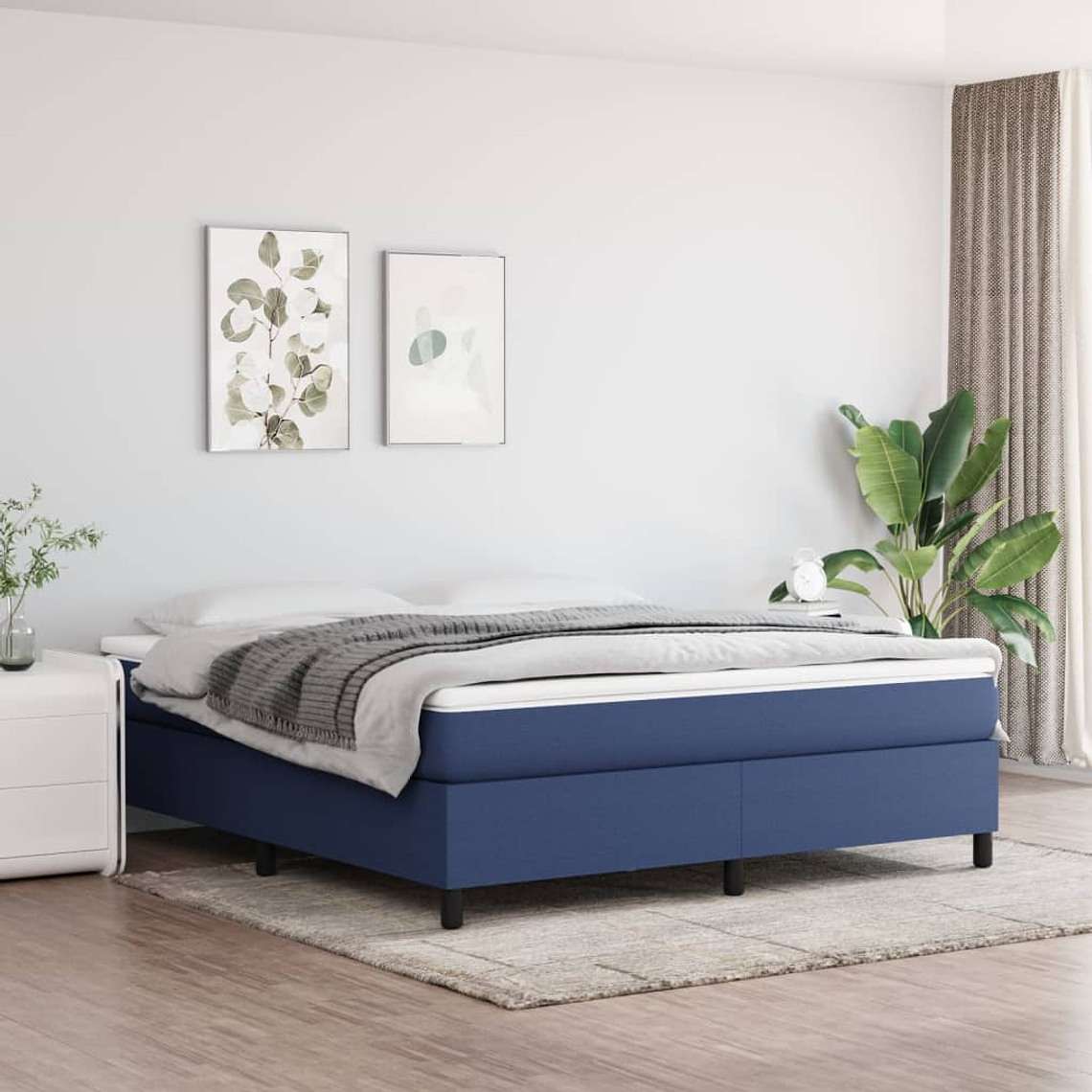vidaXL Cama com molas/colchão 160x200 cm tecido azul 1