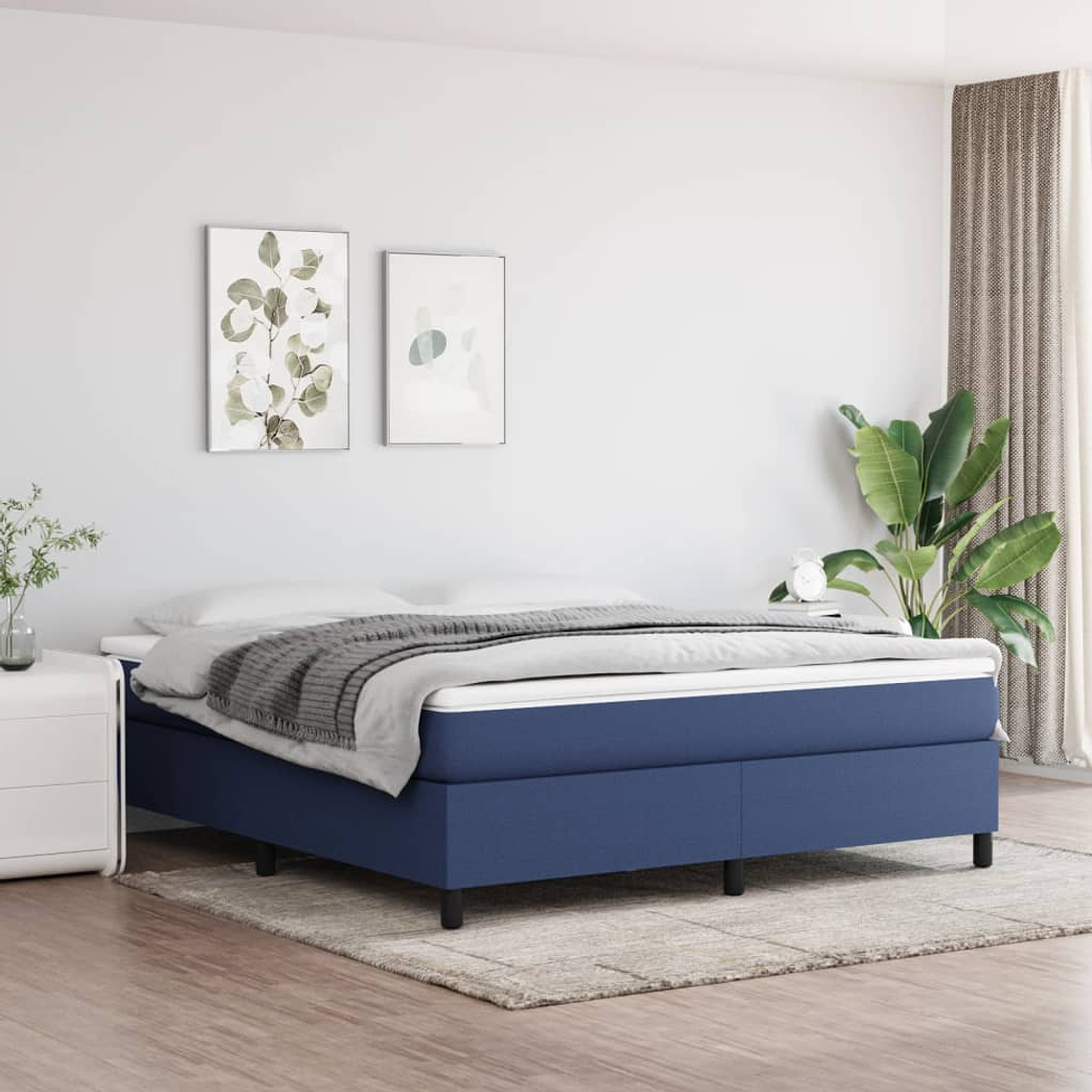 vidaXL Cama com molas/colchão 180x200 cm tecido azul 1