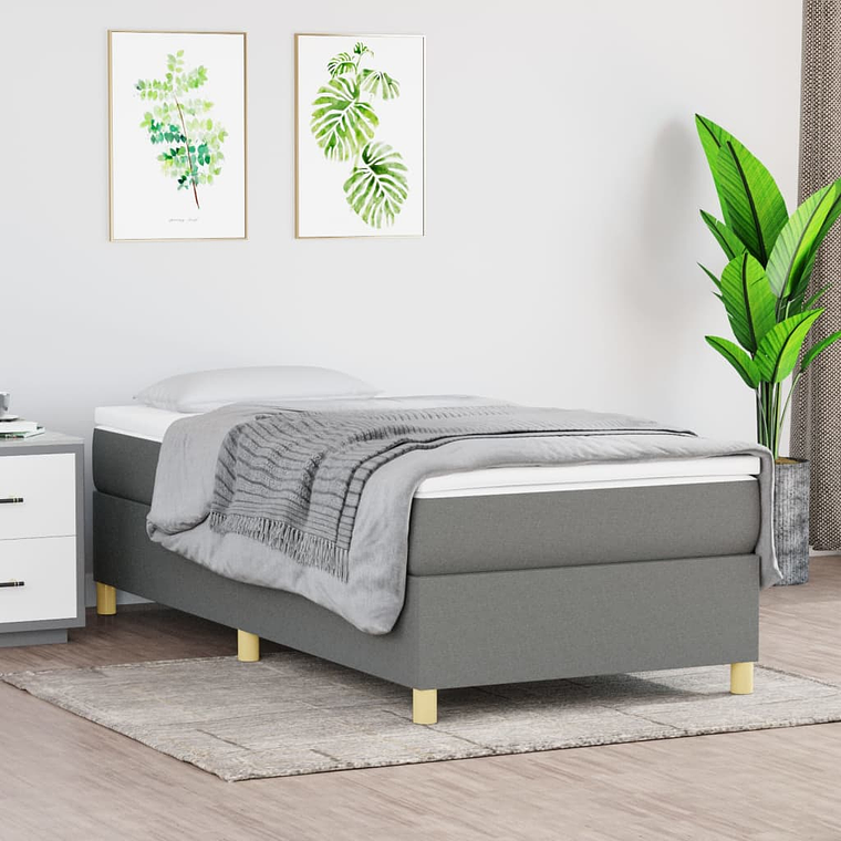 vidaXL Cama com molas/colchão 90x190 cm tecido cinza-escuro 1