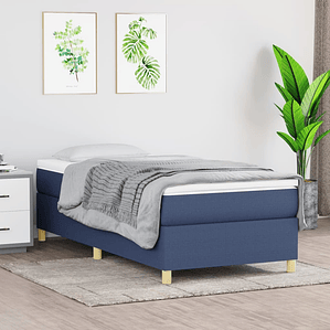 vidaXL Cama com molas/colchão 90x190 cm tecido azul