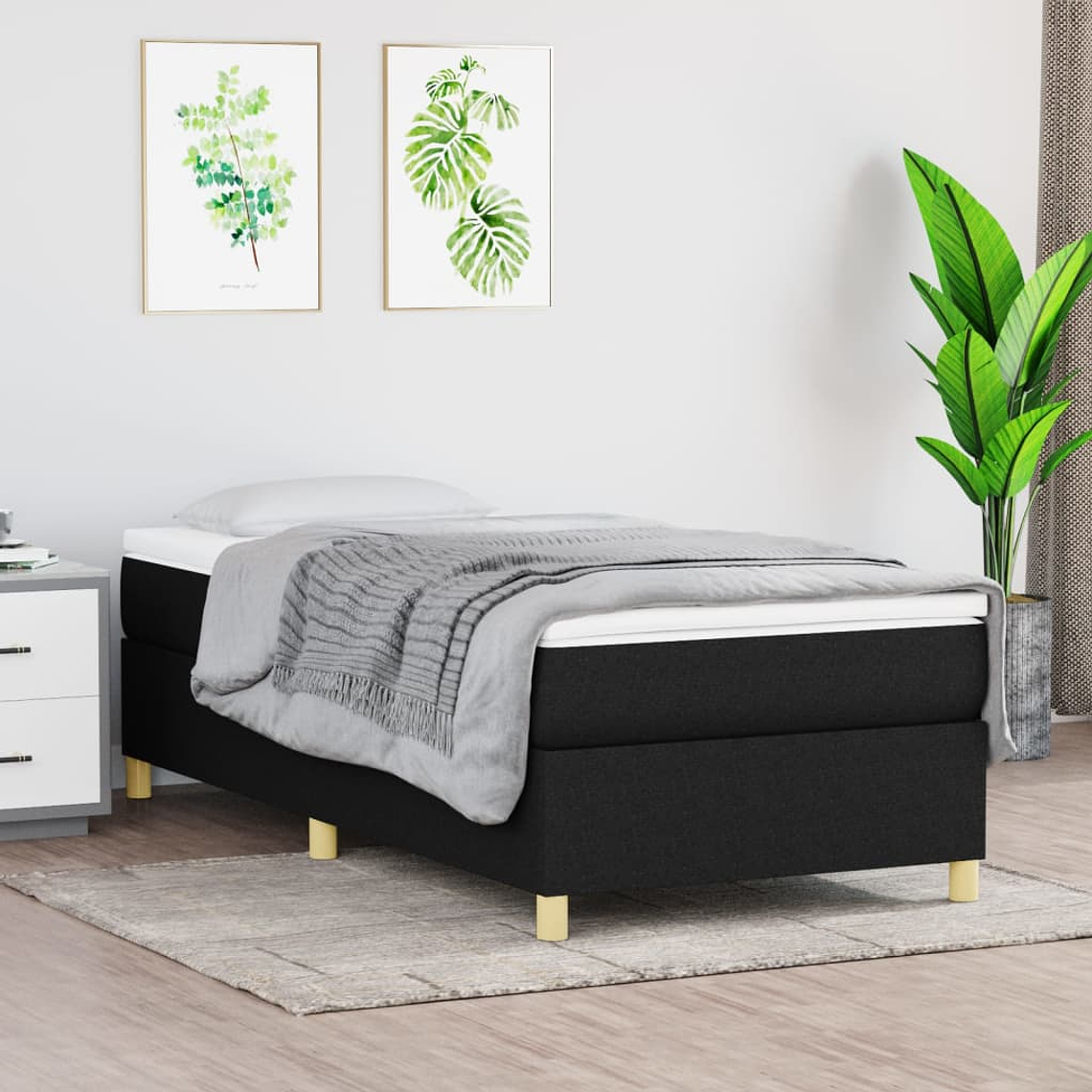 vidaXL Cama com molas/colchão 90x200 cm tecido preto 1
