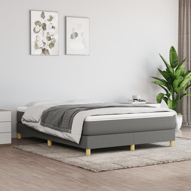 vidaXL Cama com molas/colchão 140x190 cm tecido cinzento-escuro 1