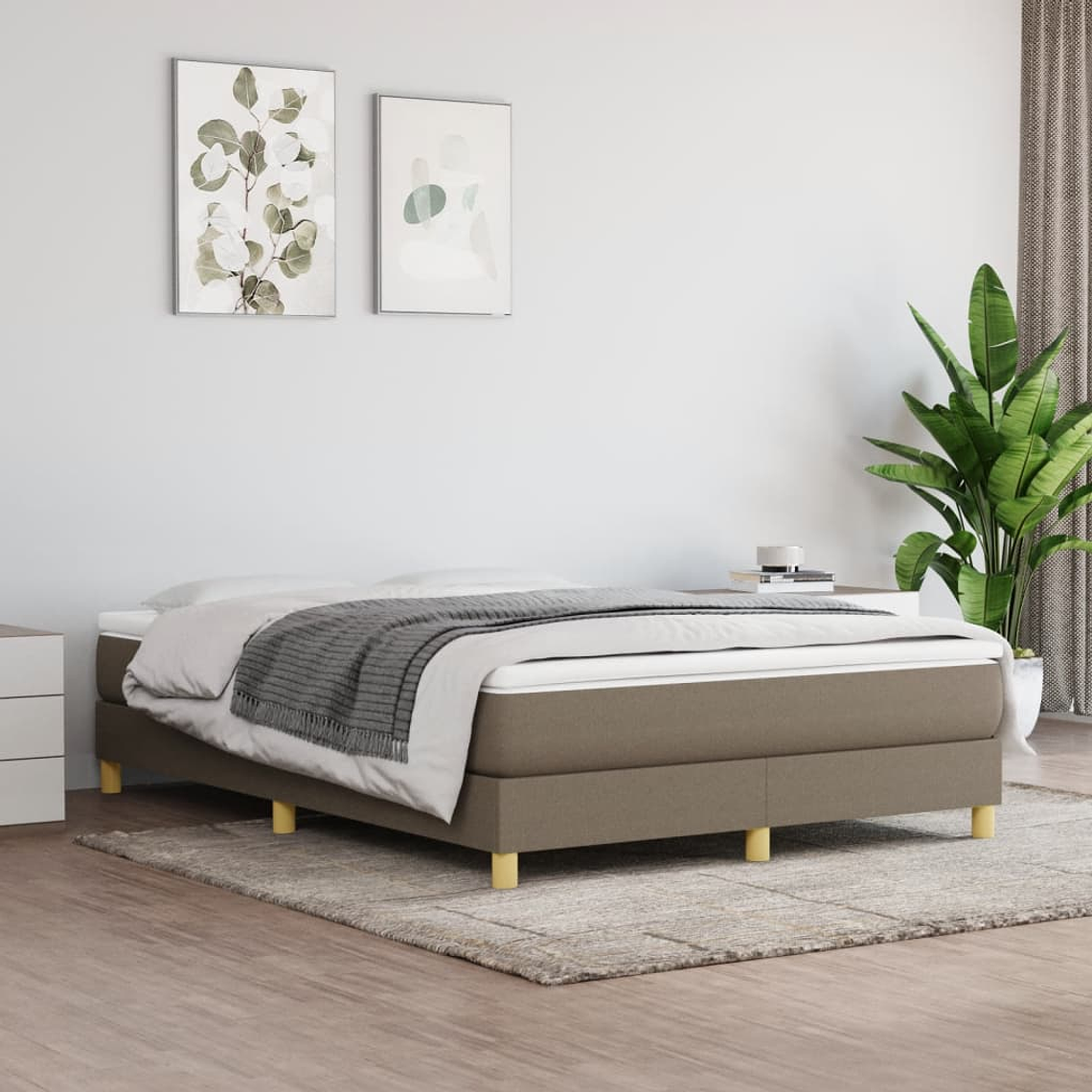 vidaXL Cama com molas/colchão 140x190 cm tecido castanho-acinzentado 1