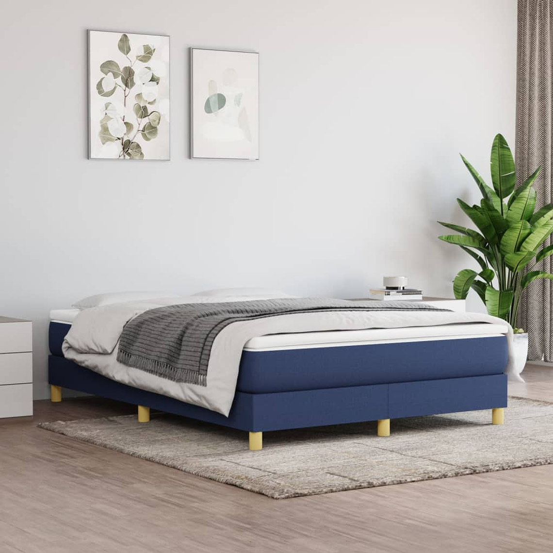 vidaXL Cama com molas/colchão 140x190 cm tecido azul 1