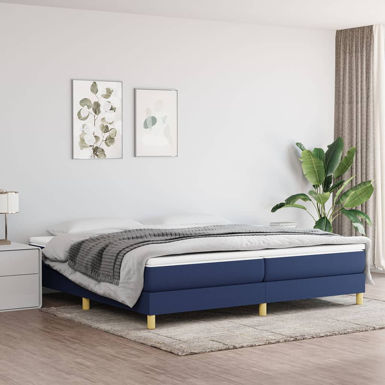 vidaXL Cama com molas/colchão 200x200 cm tecido azul 1