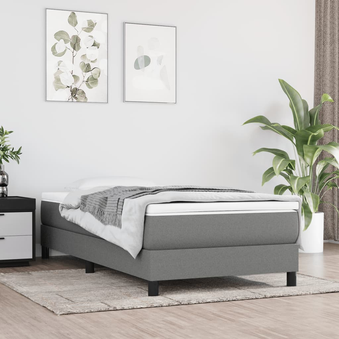 vidaXL Cama com molas/colchão 90x190 cm tecido cinza-escuro 1