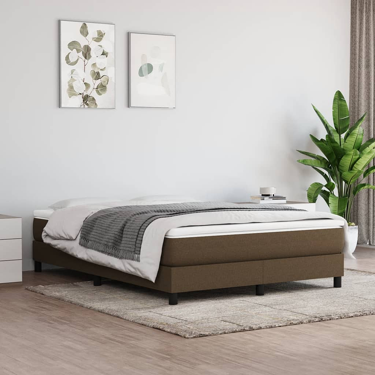 vidaXL Cama com molas/colchão 140x190 cm tecido castanho-escuro 1
