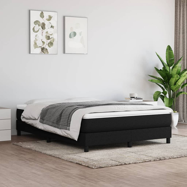 vidaXL Cama com molas/colchão 140x190 cm tecido preto 1