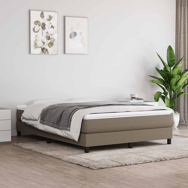vidaXL Cama com molas/colchão 140x190 cm tecido castanho-acinzentado 1