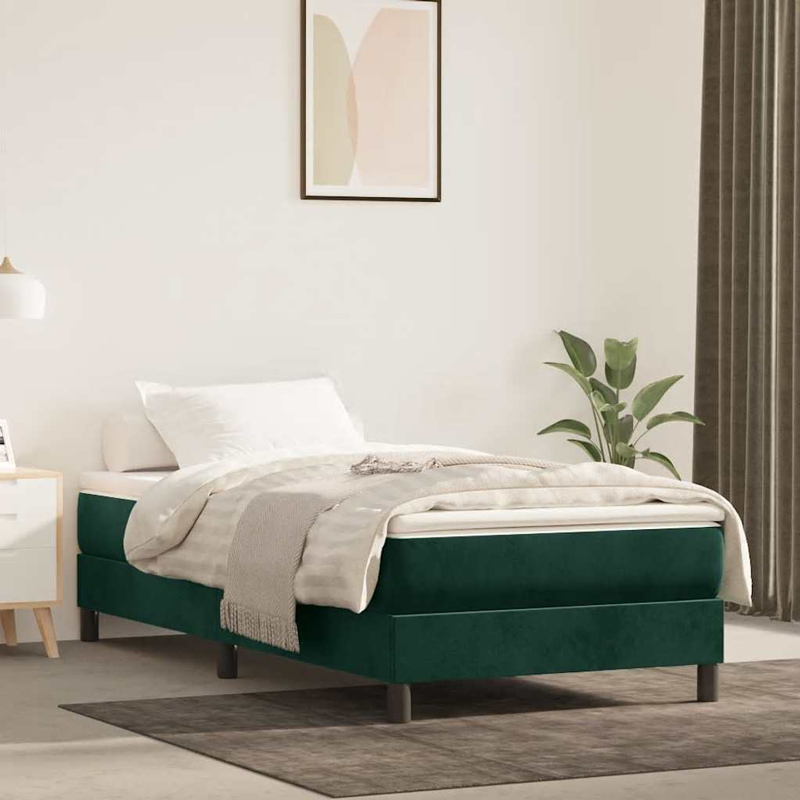 vidaXL Cama com molas/colchão 90x190 cm veludo verde-escuro 1