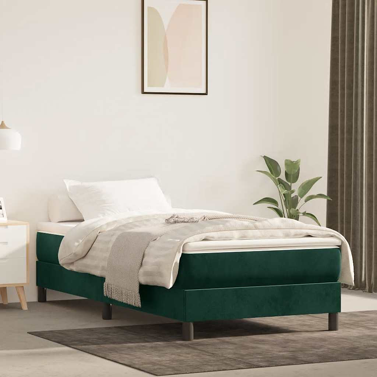 vidaXL Cama com molas/colchão 90x190 cm veludo verde-escuro 1