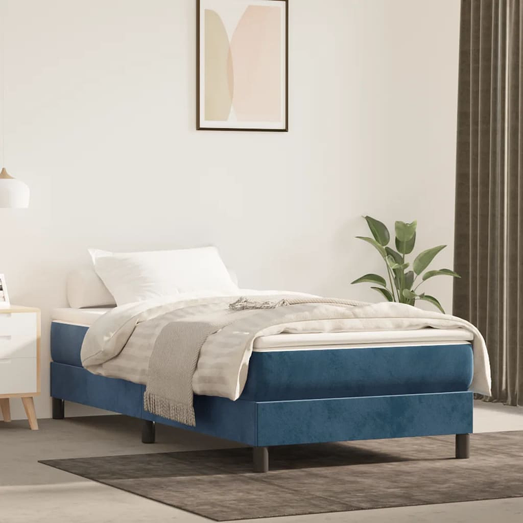 vidaXL Cama com molas/colchão 90x190 cm veludo azul-escuro 1