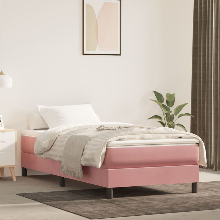 vidaXL Cama com molas/colchão 90x190 cm veludo rosa 1