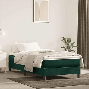 vidaXL Cama com molas/colchão 90x200 cm veludo verde-escuro