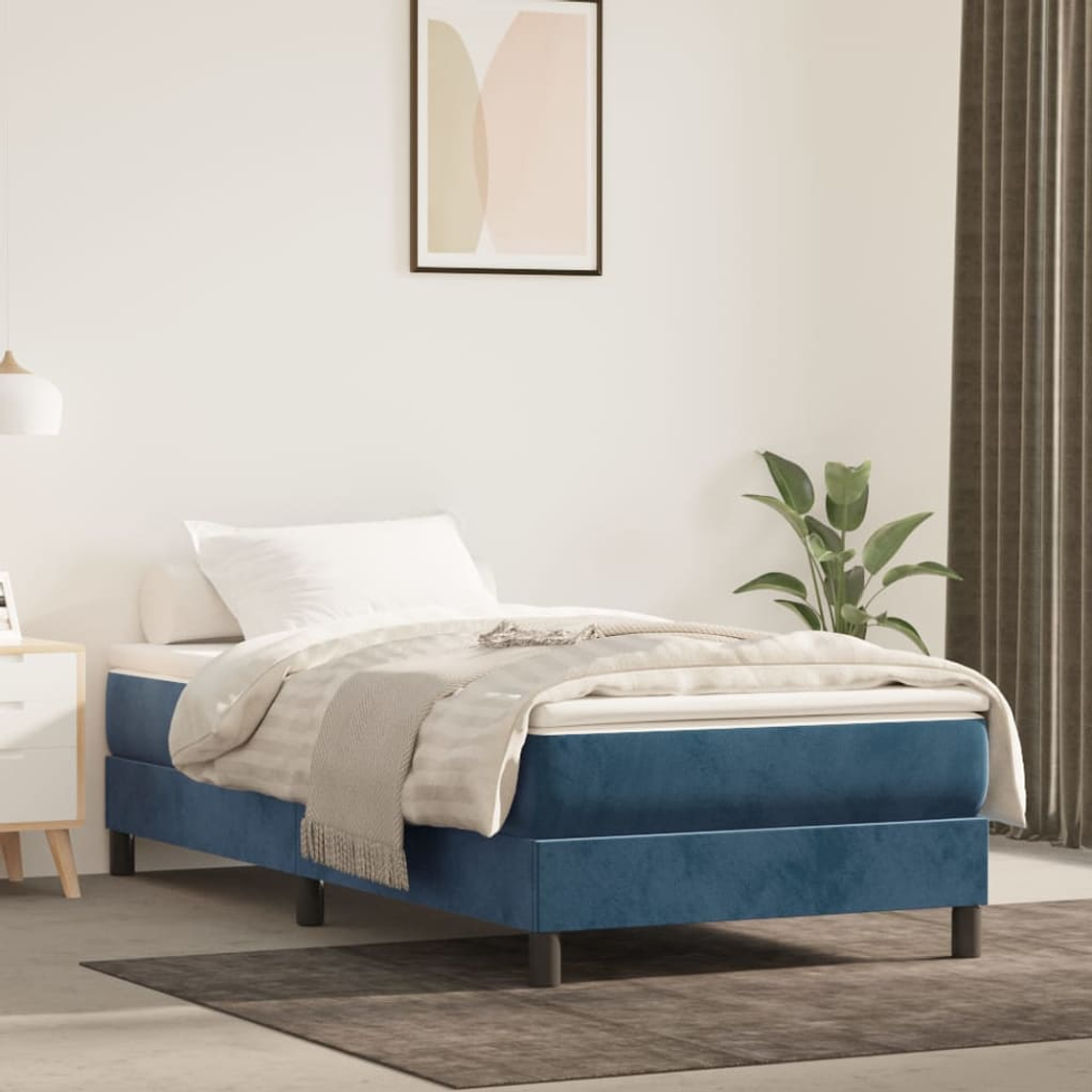 vidaXL Cama com molas/colchão 90x200 cm veludo azul-escuro 1
