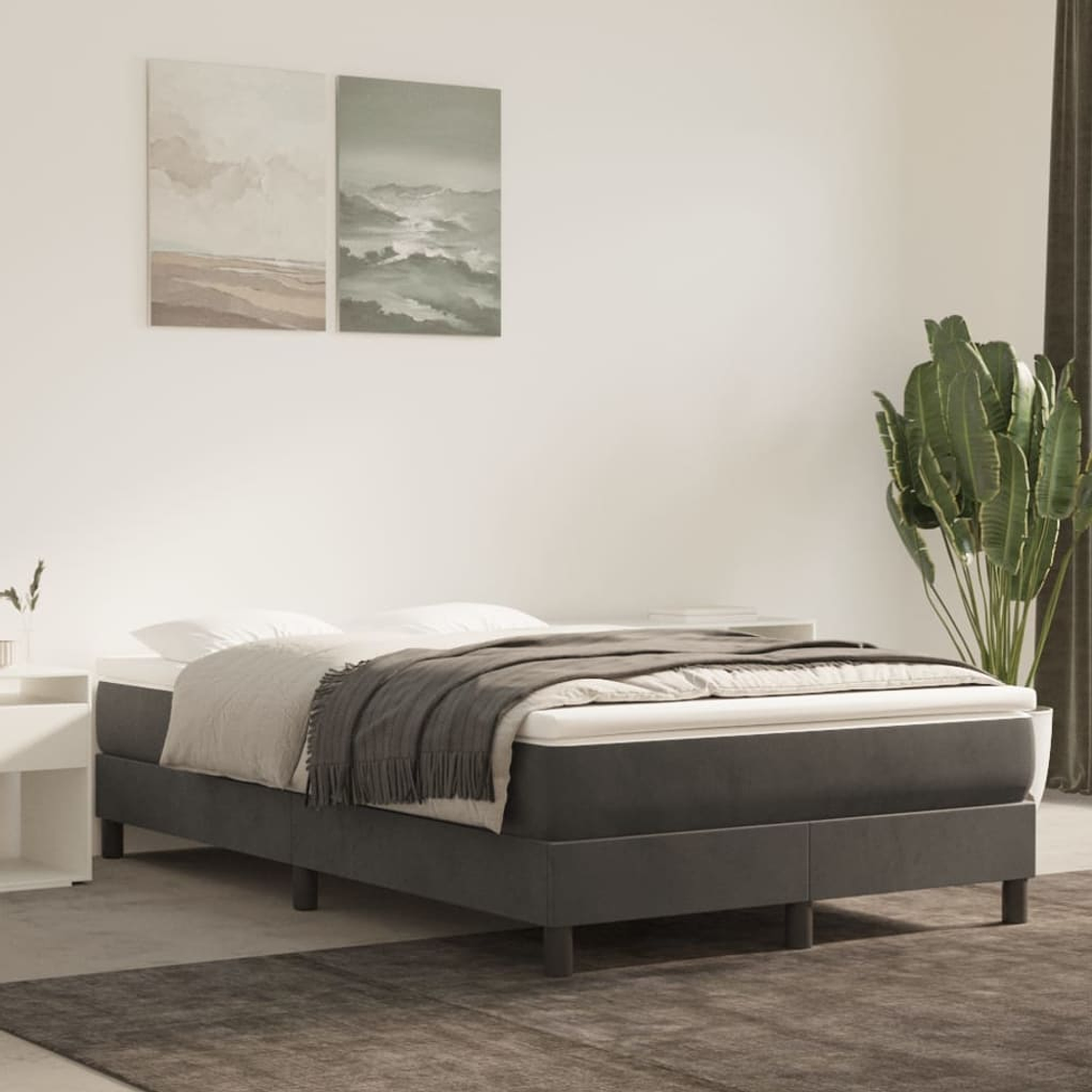 vidaXL Cama boxspring com colchão 120x200 cm veludo cinzento-escuro 1