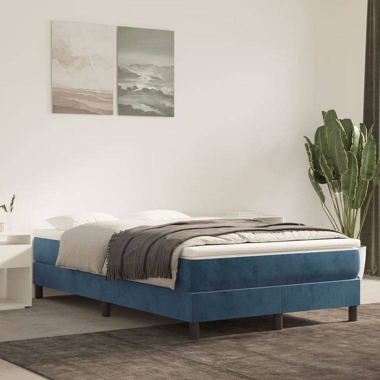 vidaXL Cama boxspring com colchão 120x200 cm veludo azul-escuro 1