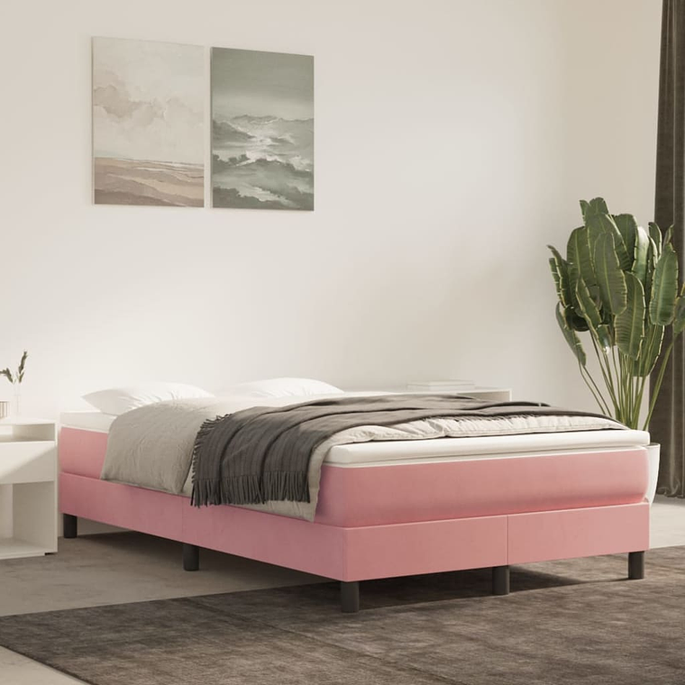 vidaXL Cama boxspring com colchão 120x200 cm veludo rosa 1