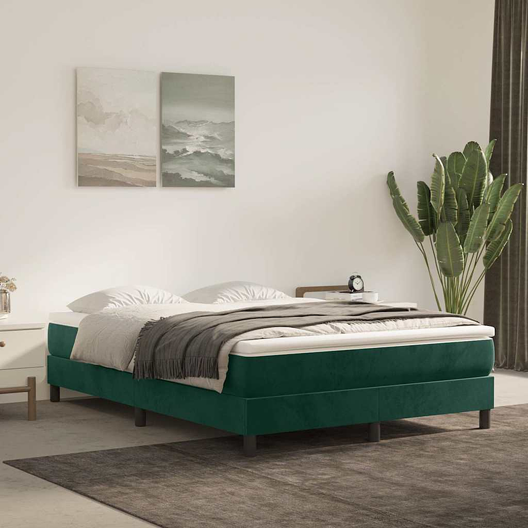 vidaXL Cama com molas/colchão 140x190 cm veludo verde-escuro 1