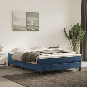 vidaXL Cama com molas/colchão 140x190 cm veludo azul-escuro