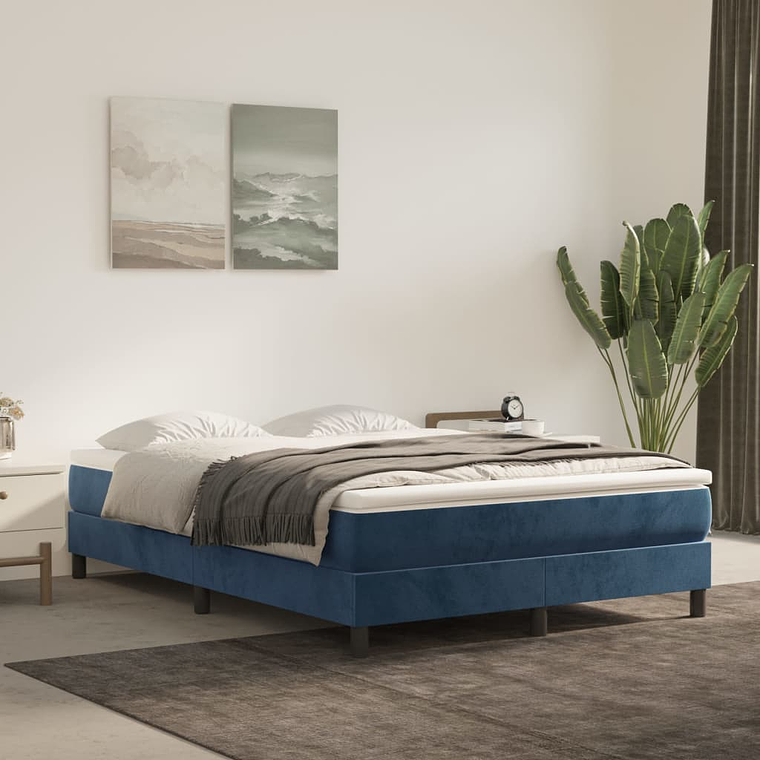 vidaXL Cama com molas/colchão 140x190 cm veludo azul-escuro 1