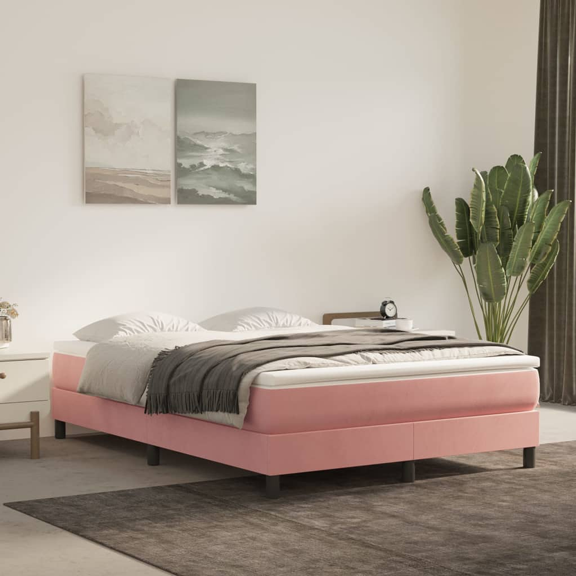 vidaXL Cama com molas/colchão 140x190 cm veludo rosa 1
