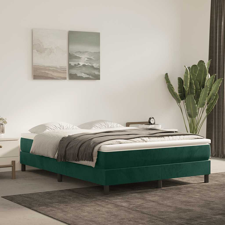 vidaXL Cama com molas/colchão 140x200 cm veludo verde-escuro 1